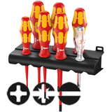 Wera 160 iS/7 Rack Screwdriver set Kraftform Plus Series 100, single-pole phase tester and rack. With reduced blade diameter